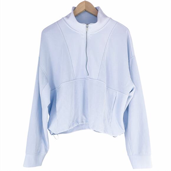 ATHLETA Seasoft Rib 1/4-Zip Modal-Blend Sweatshirt in Gossamer Blue Size XL - Picture 2 of 9